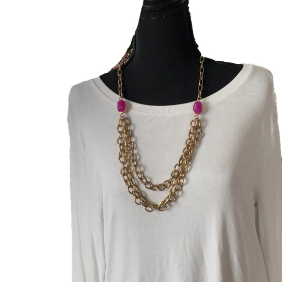 LONG VINTAGE MULTISTRAND CHUNKY CHAIN NECKLACE CERISE PINK STONA - Picture 1 of 5